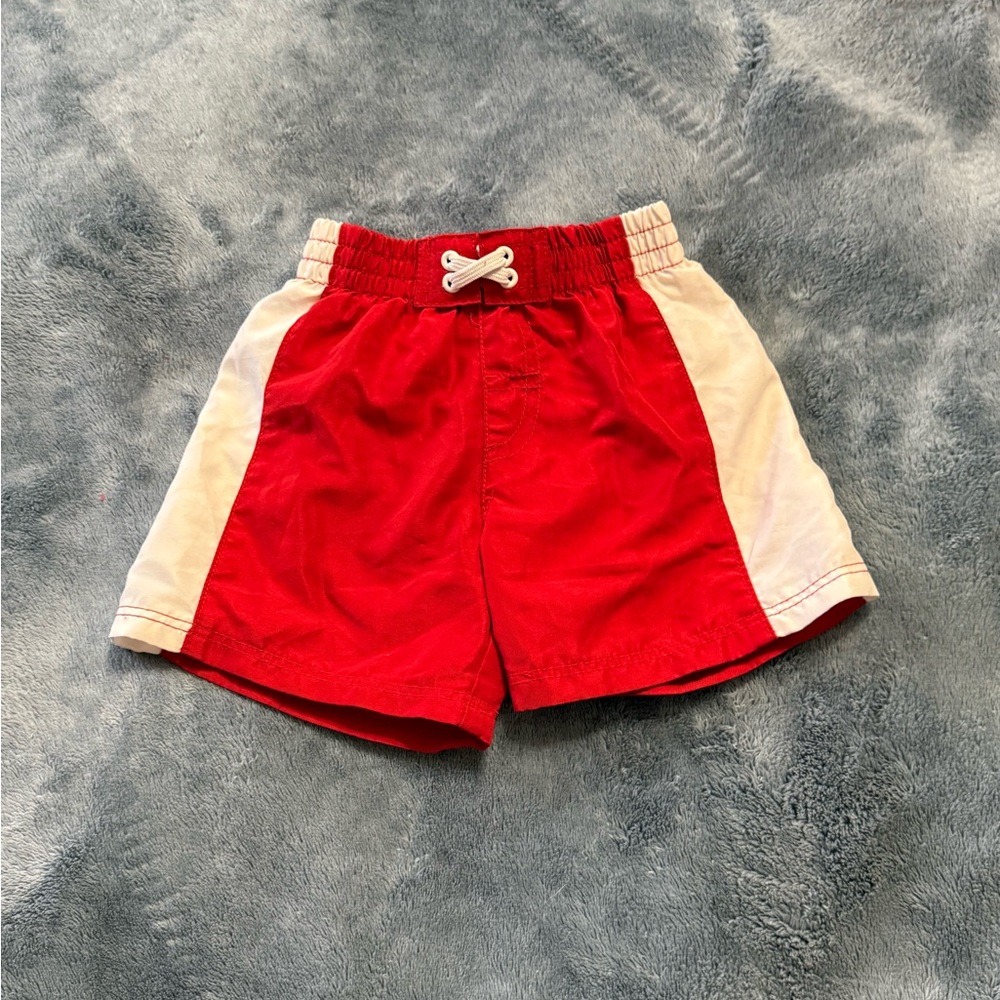 Red and White Kids swim trunks